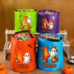 Personalised Pumpkin Ghost Colourful LED Light Bucket Bag with Name and Initial Halloween Party Gift for Kids