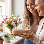 Veilleuse LED personnalisée en acrylique, motif floral mignon, avec prénom et socle en bois – Décoration d'intérieur, cadeau d'anniversaire pour les enfants et la famille