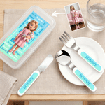 Personalized Cartoon Photo Word Cloud Gradient Kid's Fork Spoon Knife 3 Pcs Cutlery Set Back to School Birthday Gift for Boys Girls
