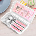 Personalized Cartoon Photo Word Cloud Gradient Kid's Fork Spoon Knife 3 Pcs Cutlery Set Back to School Birthday Gift for Boys Girls
