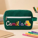 Personalized Cute Cartoon Animal Large Corduroy Pencil Case with Name Back to School Gift for Kids Students
