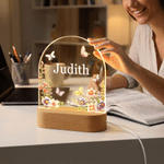 Veilleuse LED personnalisée en acrylique, motif floral mignon, avec prénom et socle en bois – Décoration d'intérieur, cadeau d'anniversaire pour les enfants et la famille