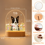 Personalized Floral Pet Photo Acrylic LED Night Light with Name Date and Wooden Base Home Decor Pet Memorial Sympathy Gift for Pet Owner