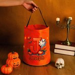 Personalised Pumpkin Ghost Colourful LED Light Bucket Bag with Name and Initial Halloween Party Gift for Kids