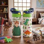 Personalised Multicolour Excavator Animal 12 oz Insulated Kid Water Bottle with Name and Photo Back to School Birthday Gift for Boys Girls Kids