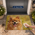 Felpudo antideslizante personalizado con retrato de mascota al estilo de pintura al óleo, con nombre; decoración para el hogar; regalo de cumpleaños, adopción o aniversario para los amantes de las mas