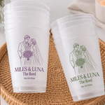 Personalised Colourful Line Photo Frosted Plastic Cups with Name and Date Set of 10 Wedding Venue Use Wedding Favors for Bride Couple Guest