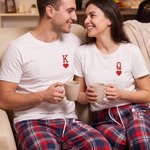 Personalized Plaid Romantic Heart King and Queen Matching Pajamas with Name Lounge Wear Anniversary Gift for Couple Newlyweds