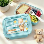 Personalisierte Cartoon-Tiermotiv-Brotdose | mit Foto Namen und Text | inklusive Besteck | mikrowellengeeignet | Lunchbox | Geschenk für Kinder