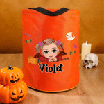 Personalized Halloween Theme Witch Hat Cartoon Kid Character LED Light Bucket Bag with Name Trick or Treat Halloween Party Gift for Boys Girls