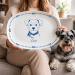 Personalized Blue and White Porcelain Style Pet Photo Plate with Name and Stand Home Decor Memorial Birthday Gift for Pet Owner