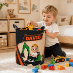 Personalized Cartoon Character Excavator Large Capacity Laundry Storage Basket with Name Daily Household Birthday Gift for Kids Parents