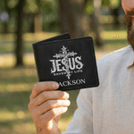 Personalized JESUS Saved My Life Cross PU Leather Wallet with Name Daily Use Birthday Baptism Gift for Christian Man
