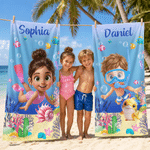 Personalized 3D-Style Design Photo Oversized Quick-Dry Beach Towel with Name Beach Party Summer Vacation Birthday Gift for Kids Diving Instructors