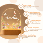 Veilleuse LED personnalisée en acrylique, motif floral mignon, avec prénom et socle en bois – Décoration d'intérieur, cadeau d'anniversaire pour les enfants et la famille