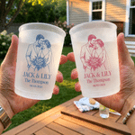 Personalised Colourful Line Photo Frosted Plastic Cups with Name and Date Set of 10 Wedding Venue Use Wedding Favors for Bride Couple Guest