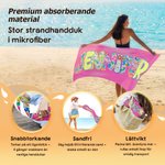 Personlig snabbtorkande strandhandduk med eget namn i färgstark retrostil rymligt badlakan för pool och strand present till flicka
