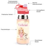 Personalisierte BPA-freie Cartoon-Kinder Trinkflasche mit Tiermotiv | isolierte Wasserflasche mit Strohhalm | Schulanfang Geschenk für Kinder