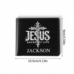 Personalized JESUS Saved My Life Cross PU Leather Wallet with Name Daily Use Birthday Baptism Gift for Christian Man