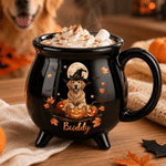 Personalised Halloween Style Pet Photo Pumpkin Cauldron Ceramic Coffee Mug with Name and Handle Halloween Party Birthday Gift for Pet Owners Lovers