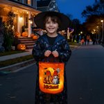 Personalised Pumpkin Ghost Colourful LED Light Bucket Bag with Name and Initial Halloween Party Gift for Kids