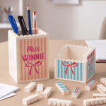 Personalised Teacher Striped Bow DIY Building Blocks Pencil Holder with Text and Name Teacher's Day Appreciation Gift for Teacher Educator