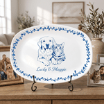 Personalized Blue and White Porcelain Style Pet Photo Plate with Name and Stand Home Decor Memorial Birthday Gift for Pet Owner
