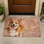 Felpudo antideslizante personalizado con retrato de mascota al estilo de pintura al óleo, con nombre; decoración para el hogar; regalo de cumpleaños, adopción o aniversario para los amantes de las mas