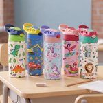 Personalised Multicolour Excavator Animal 12 oz Insulated Kid Water Bottle with Name and Photo Back to School Birthday Gift for Boys Girls Kids