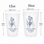 Personalised Colourful Line Photo Frosted Plastic Cups with Name and Date Set of 10 Wedding Venue Use Wedding Favors for Bride Couple Guest