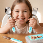 Personalized Cartoon Photo Word Cloud Gradient Kid's Fork Spoon Knife 3 Pcs Cutlery Set Back to School Birthday Gift for Boys Girls