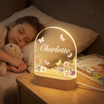 Veilleuse LED personnalisée en acrylique, motif floral mignon, avec prénom et socle en bois – Décoration d'intérieur, cadeau d'anniversaire pour les enfants et la famille