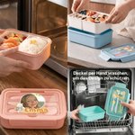 Personalisierte Cartoon-Tiermotiv-Brotdose | mit Foto Namen und Text | inklusive Besteck | mikrowellengeeignet | Lunchbox | Geschenk für Kinder