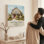 Personalised Oil Painting House Building Canvas Print with Photo Address Year and Text Wall Decor Ship from USA Housewarming Gift for Family Friends