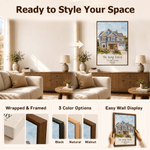 Personalised Oil Painting House Building Canvas Print with Photo Address Year and Text Wall Decor Ship from USA Housewarming Gift for Family Friends