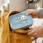 Personalisierte Cartoon-Tiermotiv-Brotdose | mit Foto Namen und Text | inklusive Besteck | mikrowellengeeignet | Lunchbox | Geschenk für Kinder