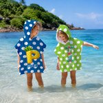 Personalised Polka Dot Summer Theme Initial Quick Dry Hooded Beach Towel with Name Beach Swimming Pool Summer Holiday Gift for Kids