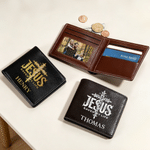 Personalized JESUS Saved My Life Cross PU Leather Wallet with Name Daily Use Birthday Baptism Gift for Christian Man