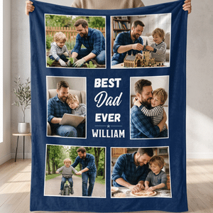 Personalized 6 Photos Collage Soft Throw Blanket with Nickname and Name Home Decor Birthday Anniversary Gift for Dad Mom