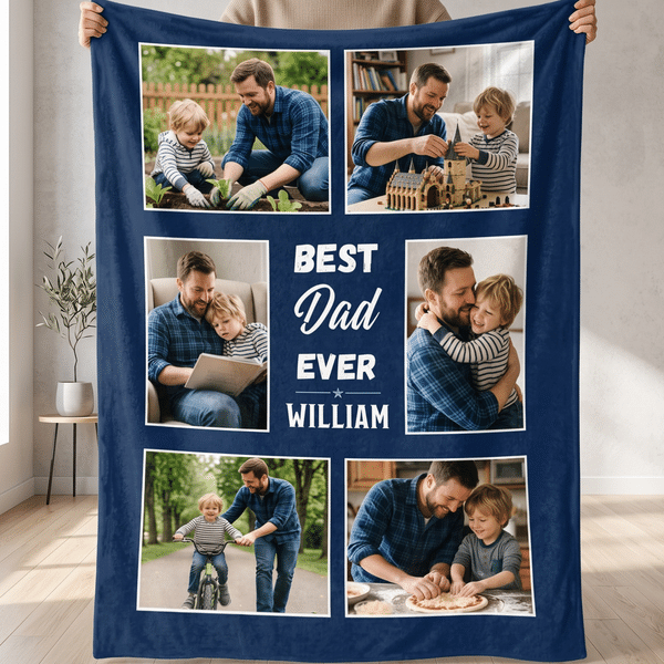 Personalized 6 Photos Collage Soft Throw Blanket with Nickname and Name Home Decor Birthday Anniversary Gift for Dad Mom