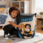 Personalized Cartoon Character Excavator Large Capacity Laundry Storage Basket with Name Daily Household Birthday Gift for Kids Parents