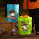 Personalized Halloween Theme Witch Hat Cartoon Kid Character LED Light Bucket Bag with Name Trick or Treat Halloween Party Gift for Boys Girls