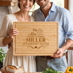 Personalised Engraved Text Date Charcuterie Chopping Board with Title  and Surname Housewarming Wedding Anniversary Gift for Couple