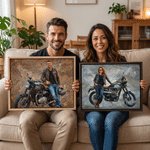 Gepersonaliseerde motorfiets canvasprint met structuur foto en naam - wanddecoratie en verjaardagscadeau voor motorliefhebbers