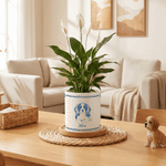 Personalized Blue and White Porcelain Style Pet Photo Ceramic Planter Pot with Name and Bamboo Tray Home Decor Memorial Birthday Gift for Pet Owner