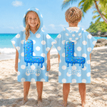 Personalised Polka Dot Summer Theme Initial Quick Dry Hooded Beach Towel with Name Beach Swimming Pool Summer Holiday Gift for Kids