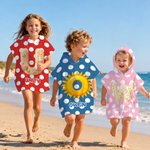 Personalised Polka Dot Summer Theme Initial Quick Dry Hooded Beach Towel with Name Beach Swimming Pool Summer Holiday Gift for Kids