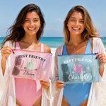 Personlig poolväska för tjejresor i vattentätt, genomskinligt nät med palmbladsmönster, med årtal och namn – perfekt för strandfest, vardagsbruk och som födelsedagspresent till henne
