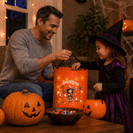 Personalised Halloween Cartoon Witch Hat Trick or Treat Bag with Name and Photo Halloween Party Gift for Kids