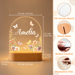 Veilleuse LED personnalisée en acrylique, motif floral mignon, avec prénom et socle en bois – Décoration d'intérieur, cadeau d'anniversaire pour les enfants et la famille
